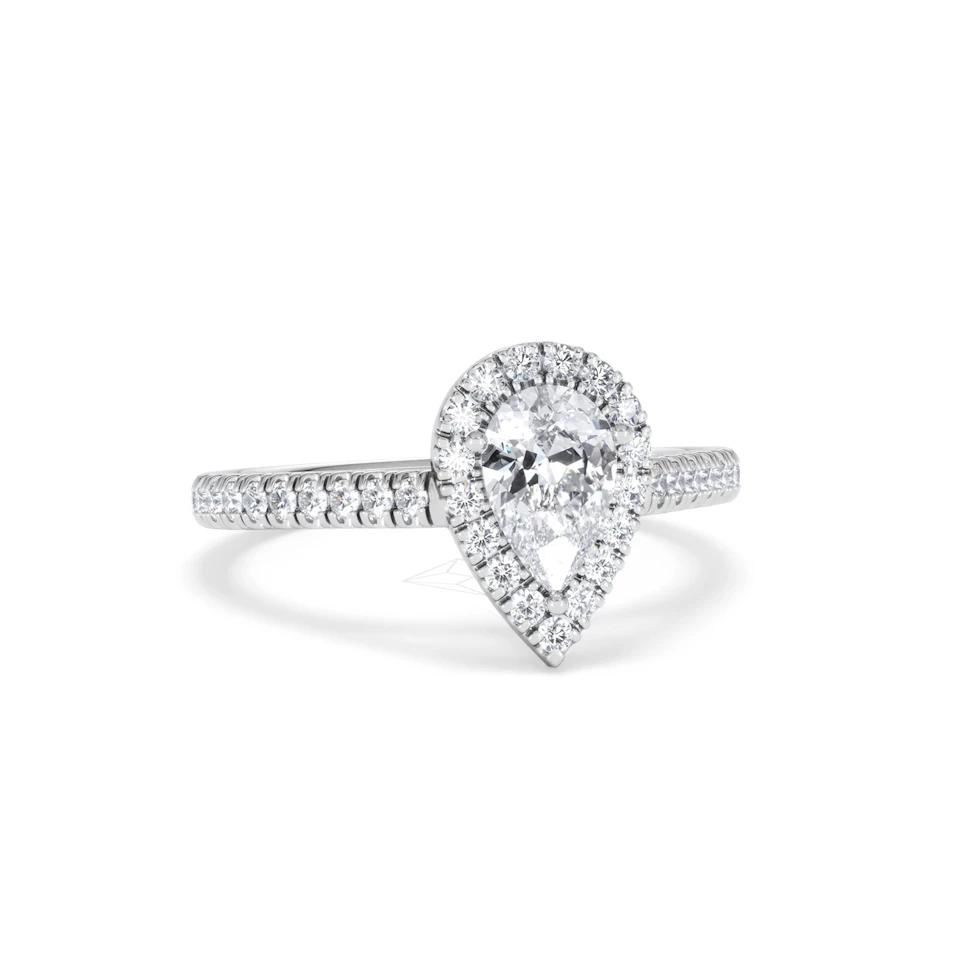 Diana GIA Diamond Pear Halo Engagement Ring 18KW Gold 1.35ct G/SI2