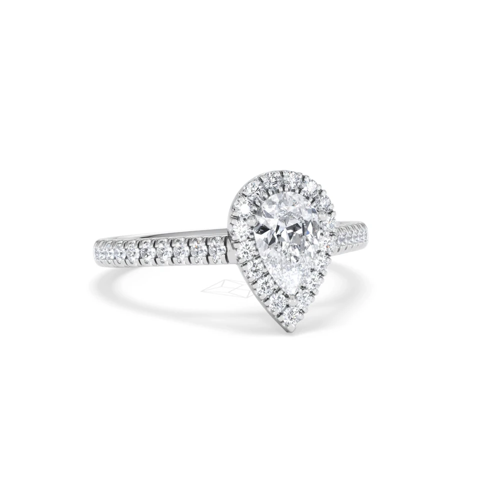 Diana GIA Diamond Pear Halo Engagement Ring 18KW Gold 1.35ct G/SI2