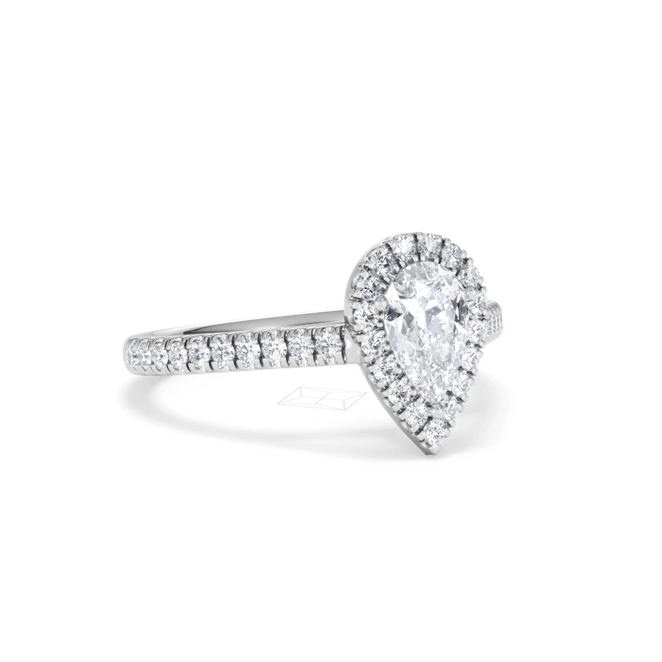 Diana GIA Diamond Pear Halo Engagement Ring 18KW Gold 1.35ct G/SI2