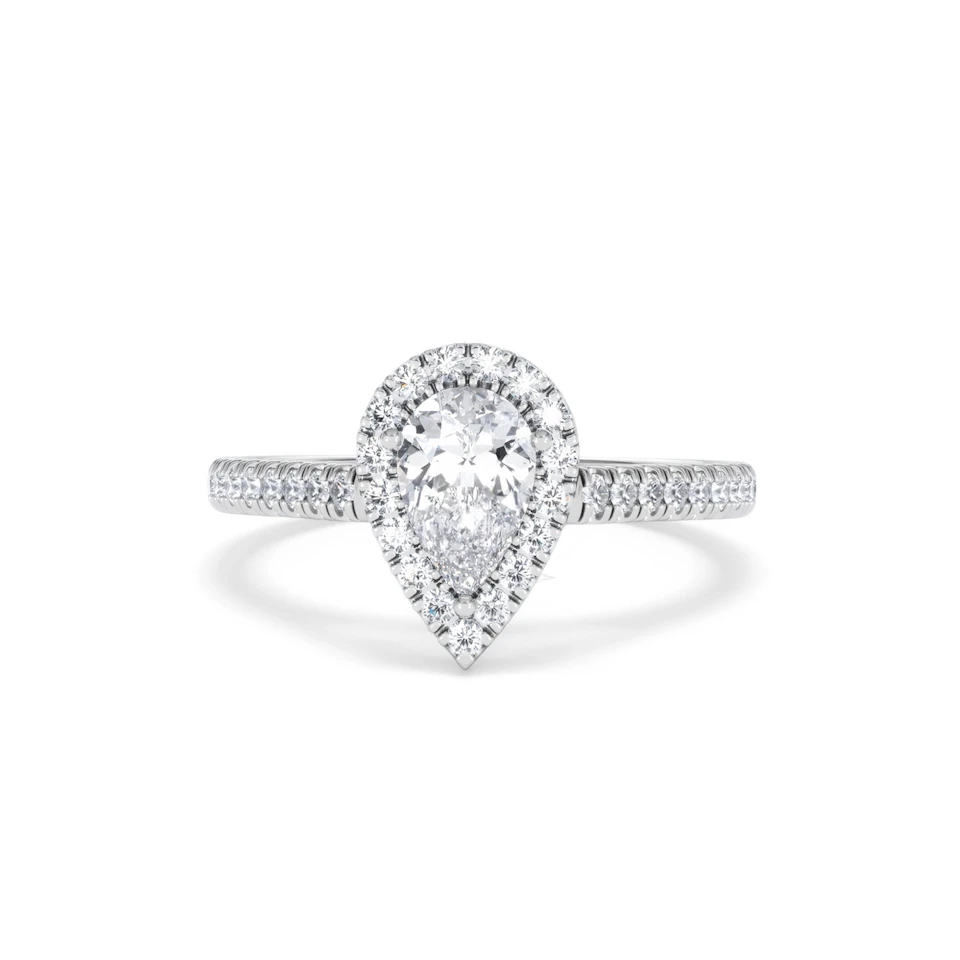 Diana GIA Diamond Pear Halo Engagement Ring 18KW Gold 1.35ct G/SI2