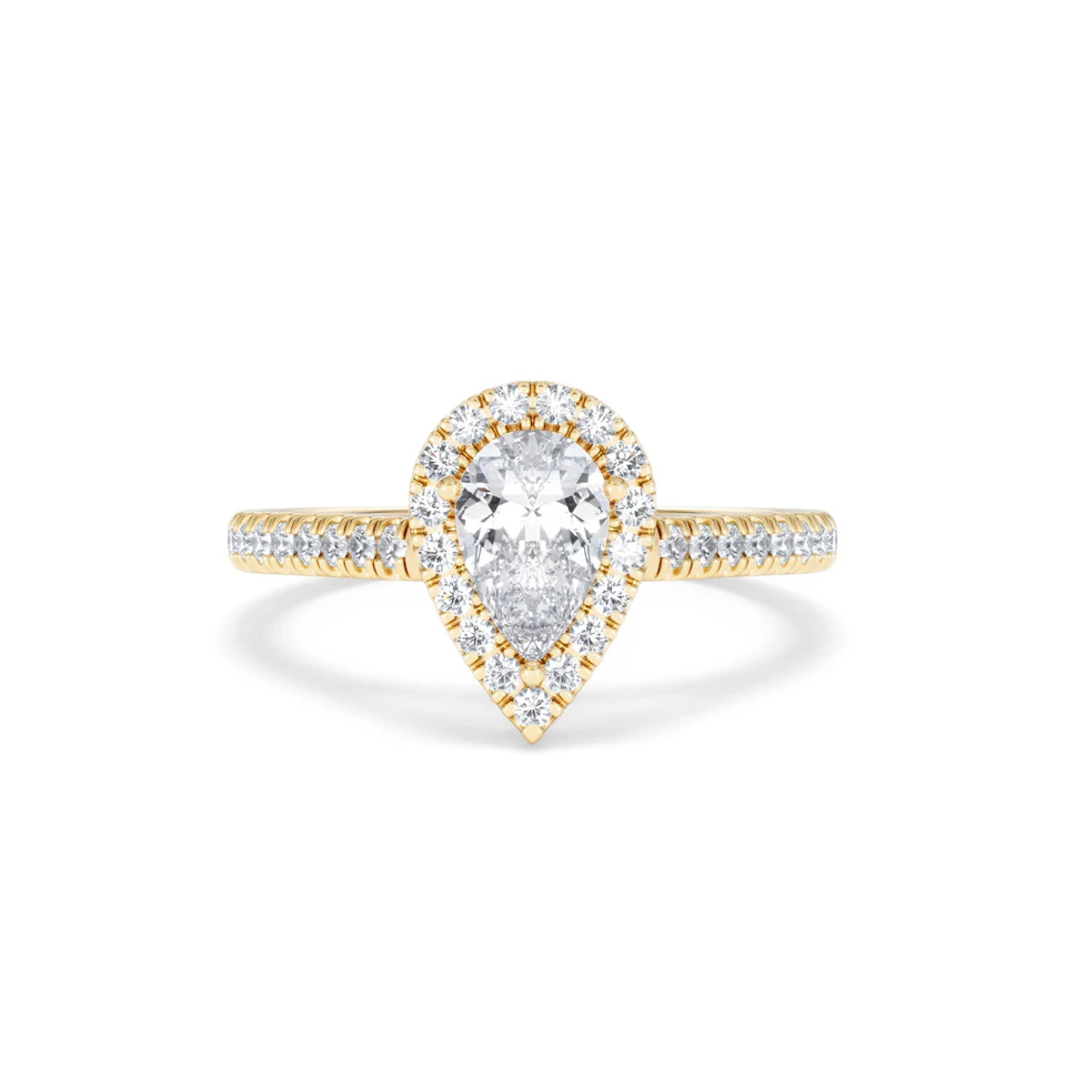Diana GIA Diamond Pear Halo Engagement Ring in 18K Gold 1.35ct G/SI2