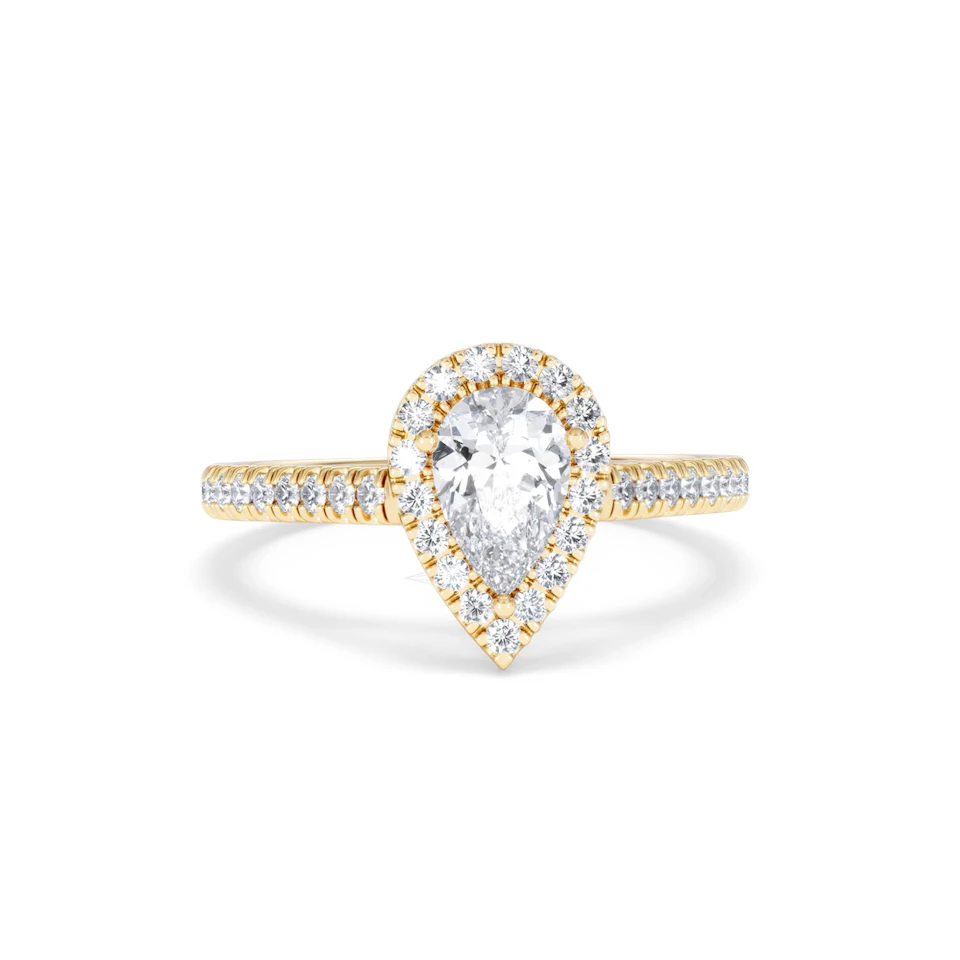 Diana GIA Diamond Pear Halo Engagement Ring in 18K Gold 1.35ct G/SI2