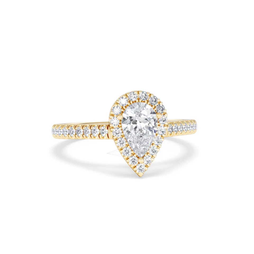 Diana GIA Diamond Pear Halo Engagement Ring in 18K Gold 1.35ct G/SI2
