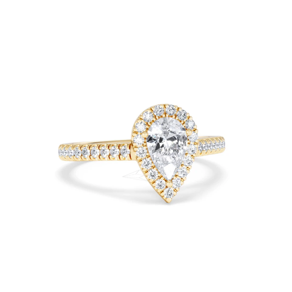 Diana GIA Diamond Pear Halo Engagement Ring in 18K Gold 1.35ct G/SI2