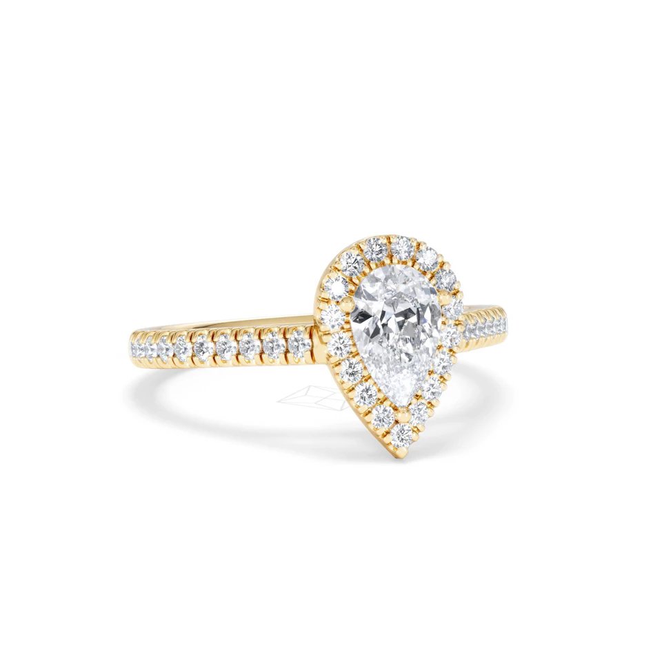 Diana GIA Diamond Pear Halo Engagement Ring in 18K Gold 1.35ct G/SI2