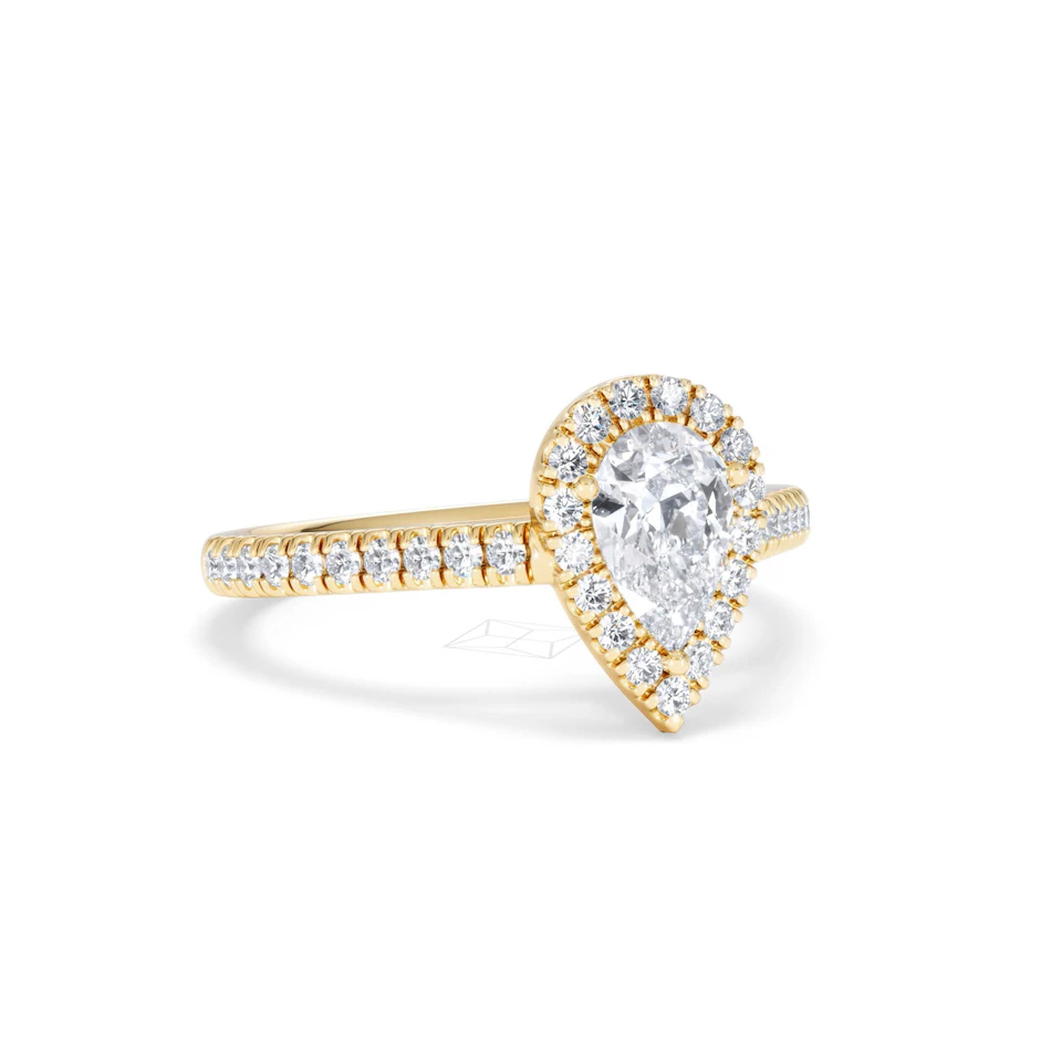 Diana GIA Diamond Pear Halo Engagement Ring in 18K Gold 1.35ct G/SI2