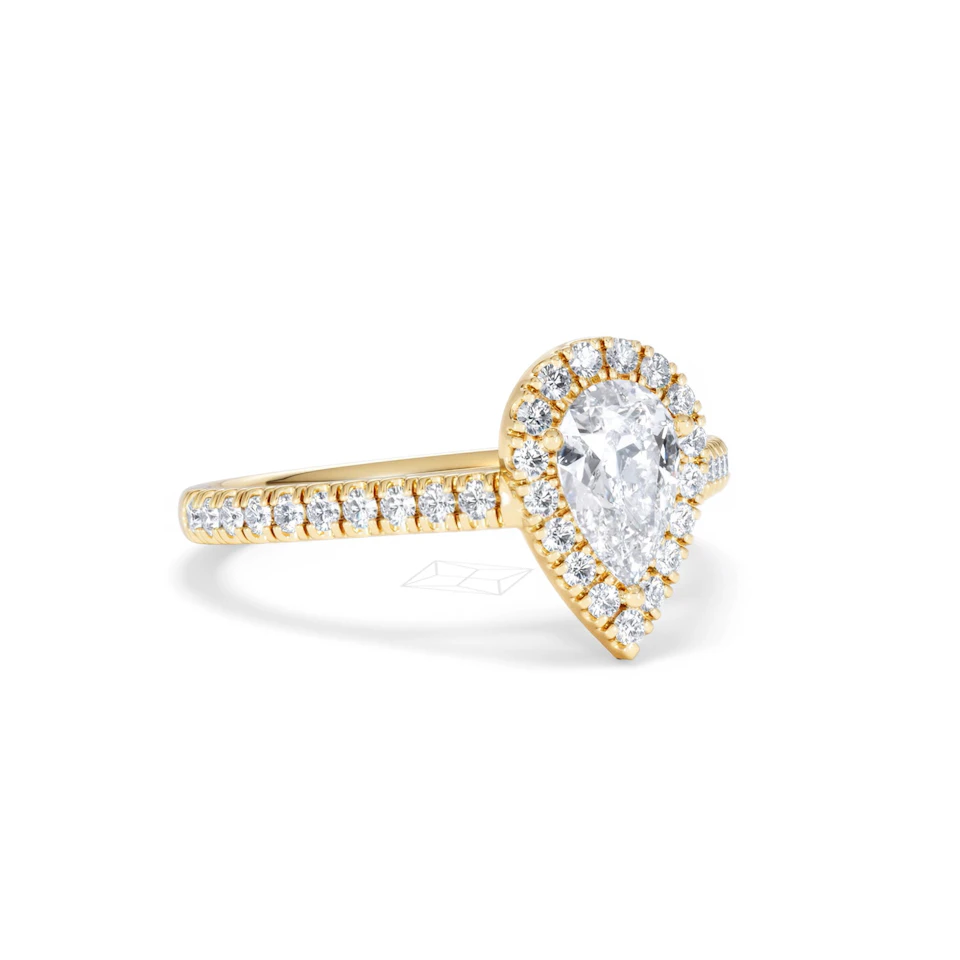 Diana GIA Diamond Pear Halo Engagement Ring in 18K Gold 1.35ct G/SI2