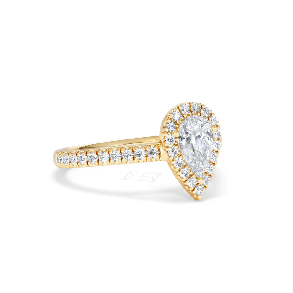 Diana GIA Diamond Pear Halo Engagement Ring in 18K Gold 1.35ct G/SI2