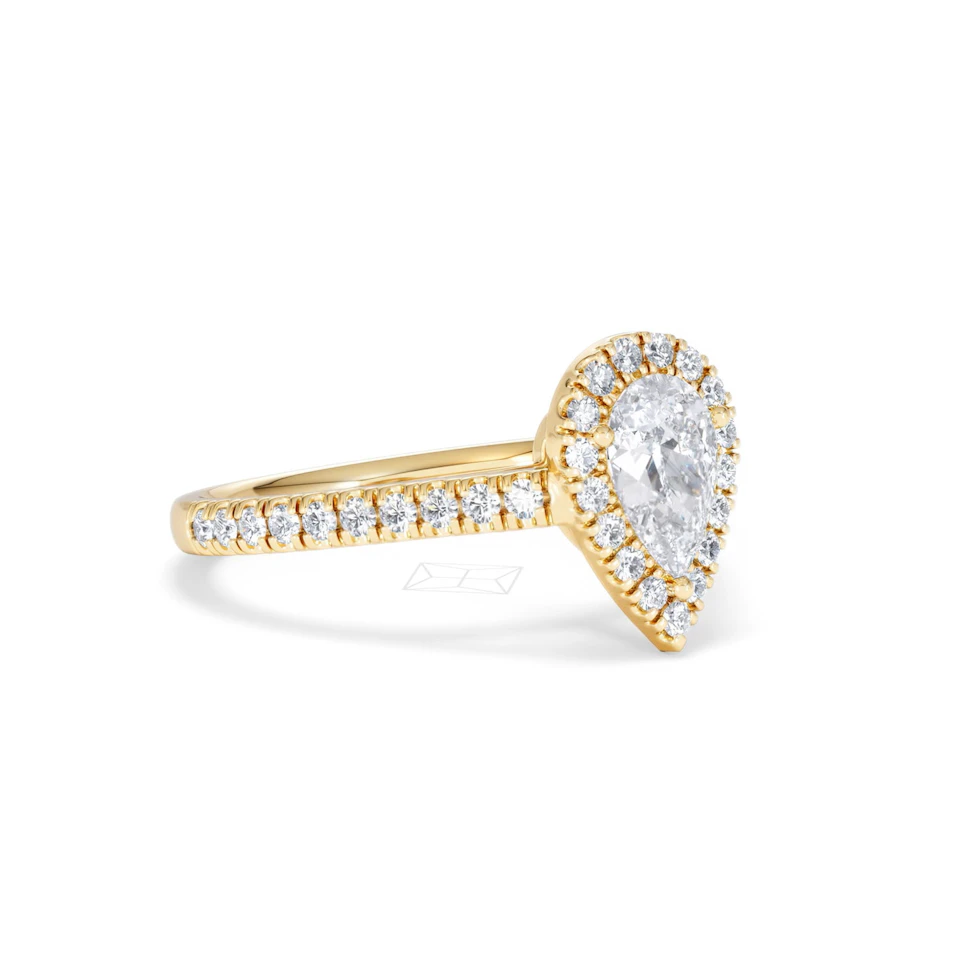 Diana GIA Diamond Pear Halo Engagement Ring in 18K Gold 1.35ct G/SI2