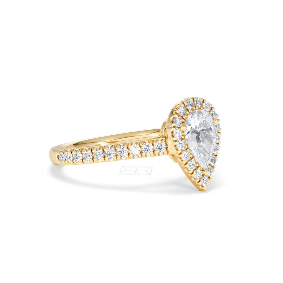 Diana GIA Diamond Pear Halo Engagement Ring in 18K Gold 1.35ct G/SI2