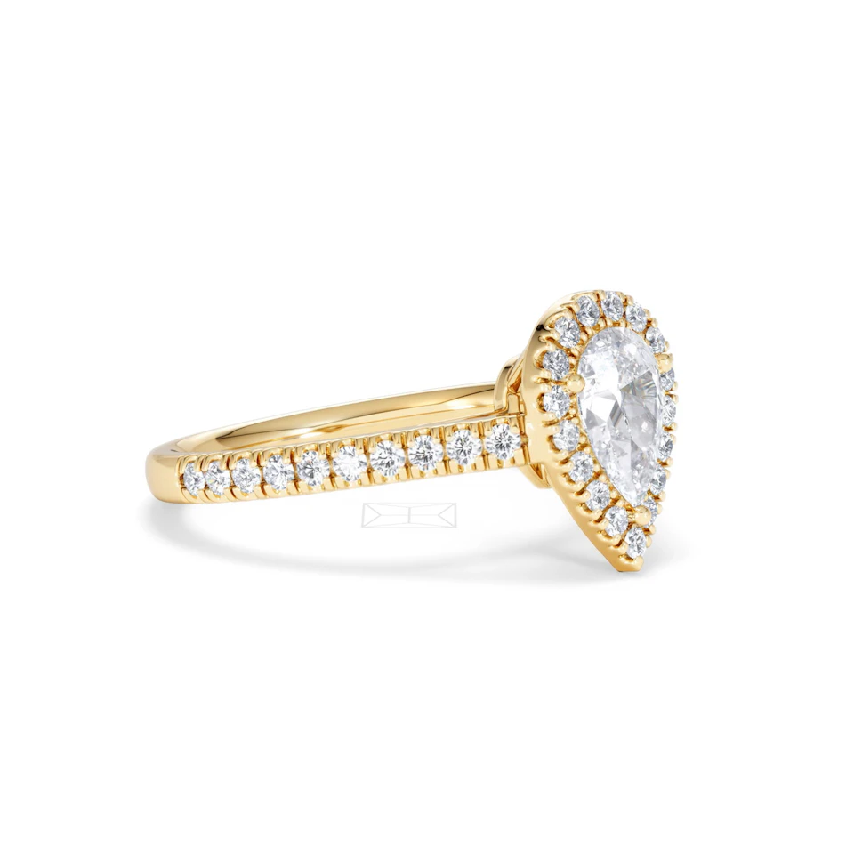 Diana GIA Diamond Pear Halo Engagement Ring in 18K Gold 1.35ct G/SI2