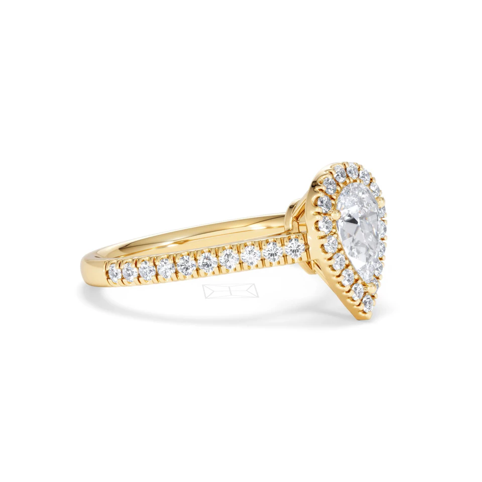 Diana GIA Diamond Pear Halo Engagement Ring in 18K Gold 1.35ct G/SI2