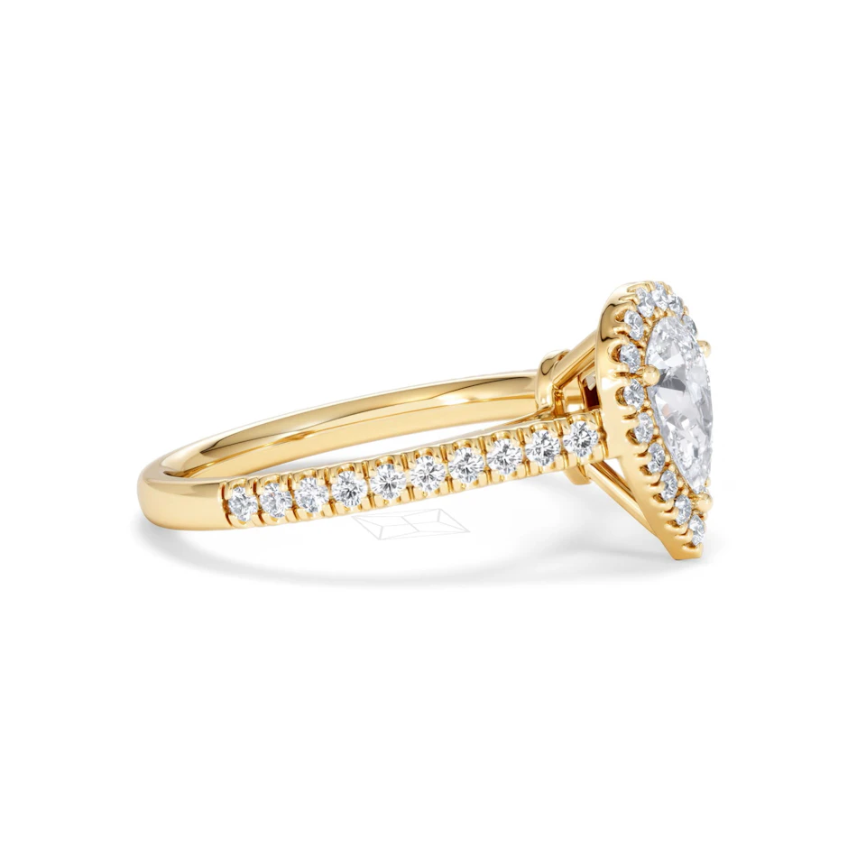 Diana GIA Diamond Pear Halo Engagement Ring in 18K Gold 1.35ct G/SI2