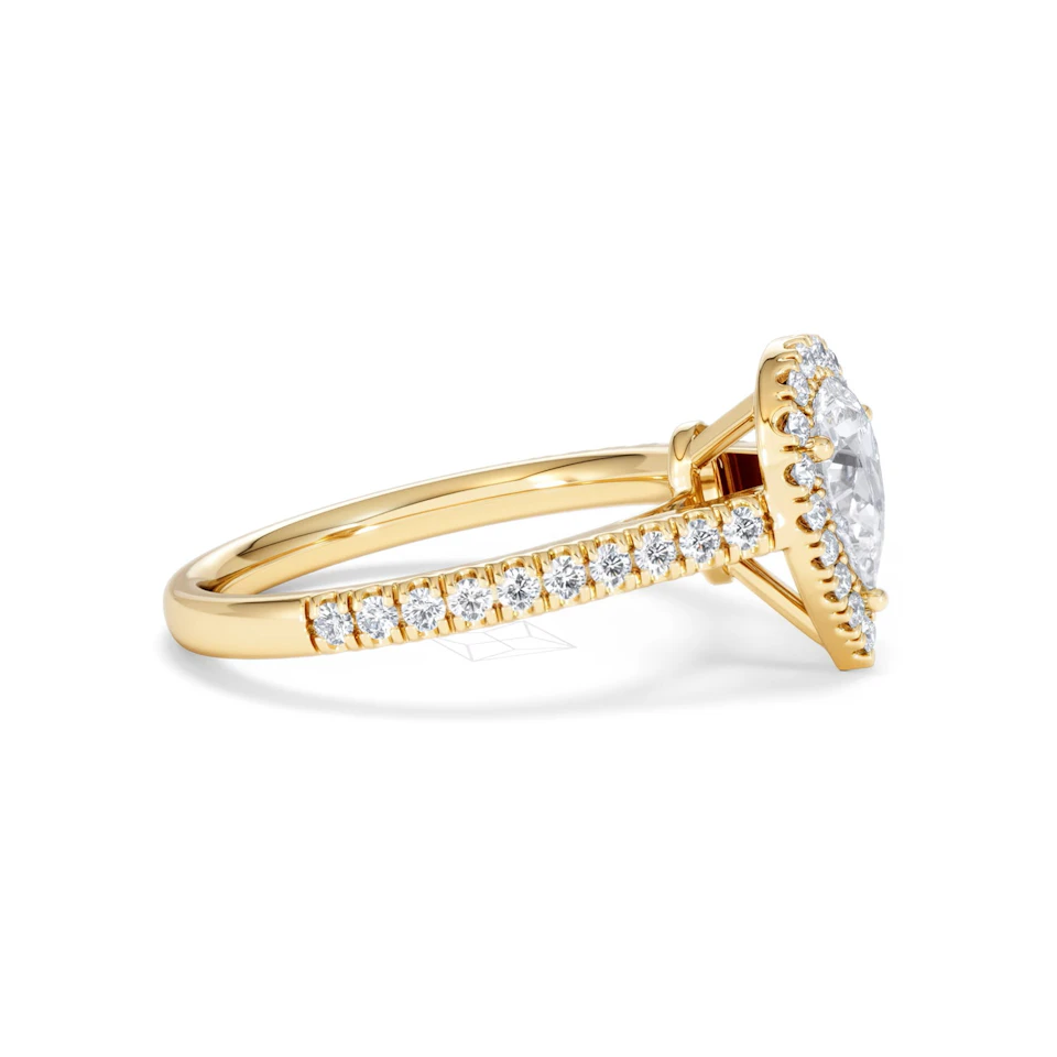 Diana GIA Diamond Pear Halo Engagement Ring in 18K Gold 1.35ct G/SI2