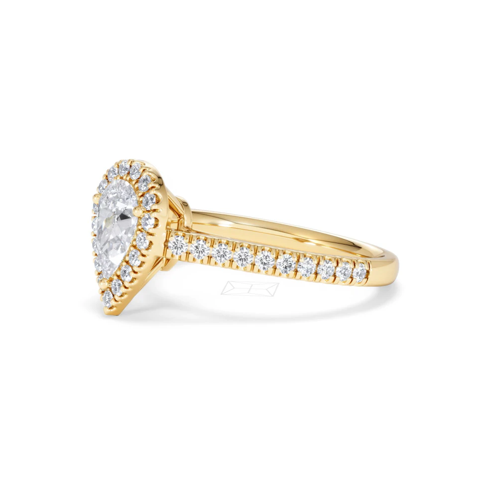 Diana GIA Diamond Pear Halo Engagement Ring in 18K Gold 1.35ct G/SI2