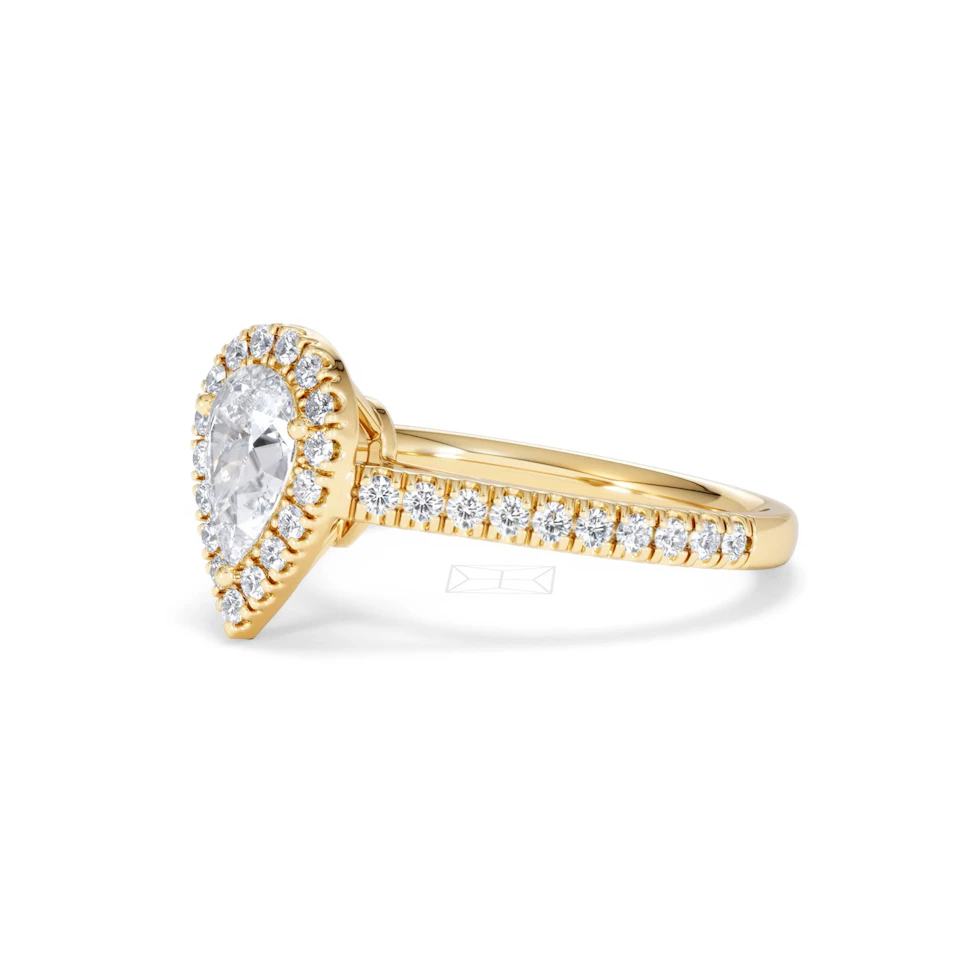 Diana GIA Diamond Pear Halo Engagement Ring in 18K Gold 1.35ct G/SI2