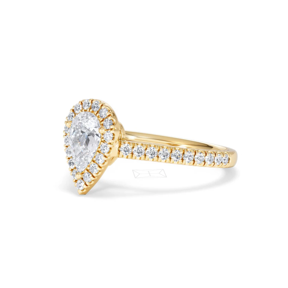 Diana GIA Diamond Pear Halo Engagement Ring in 18K Gold 1.35ct G/SI2