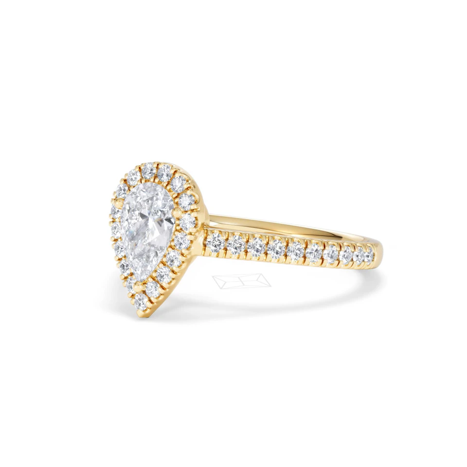 Diana GIA Diamond Pear Halo Engagement Ring in 18K Gold 1.35ct G/SI2