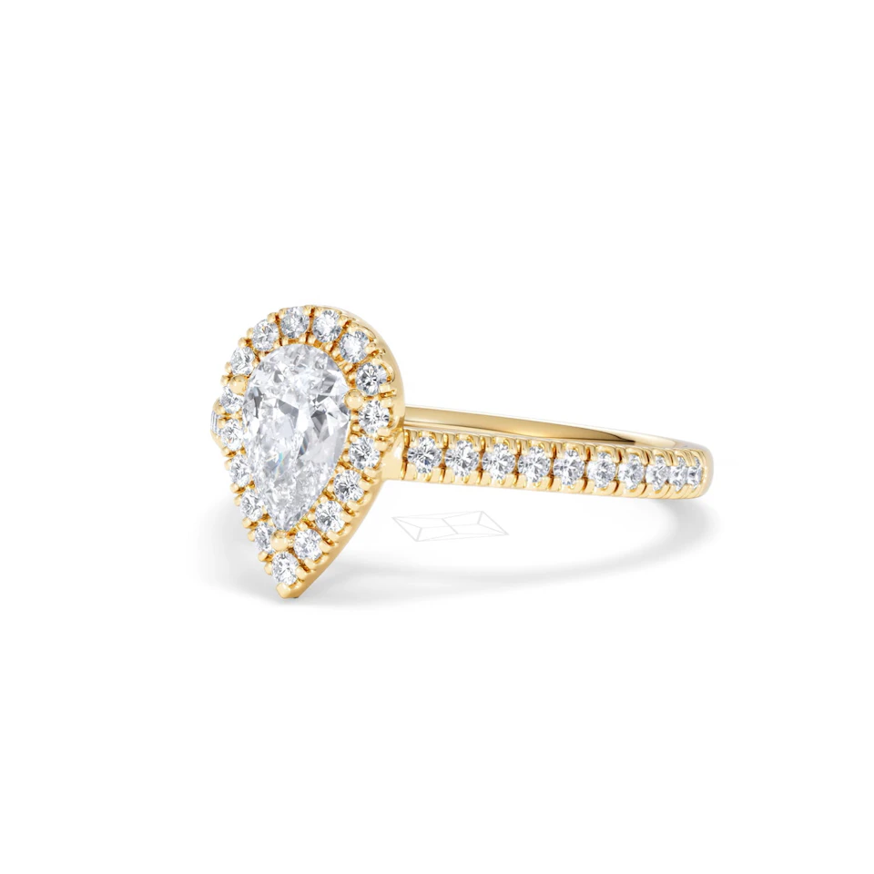 Diana GIA Diamond Pear Halo Engagement Ring in 18K Gold 1.35ct G/SI2