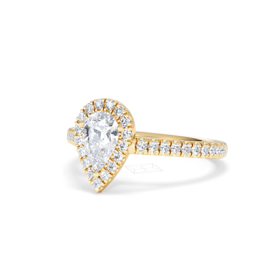 Diana GIA Diamond Pear Halo Engagement Ring in 18K Gold 1.35ct G/SI2