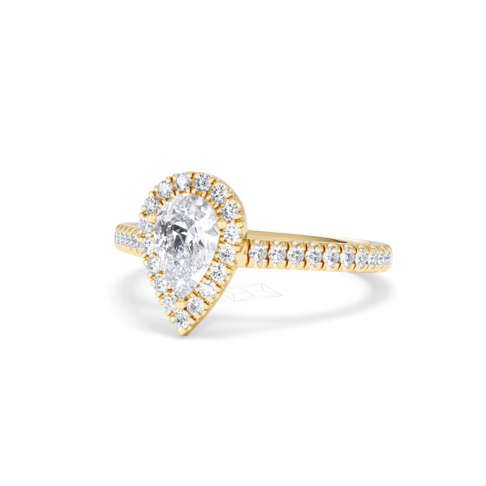 Diana GIA Diamond Pear Halo Engagement Ring in 18K Gold 1.35ct G/SI2