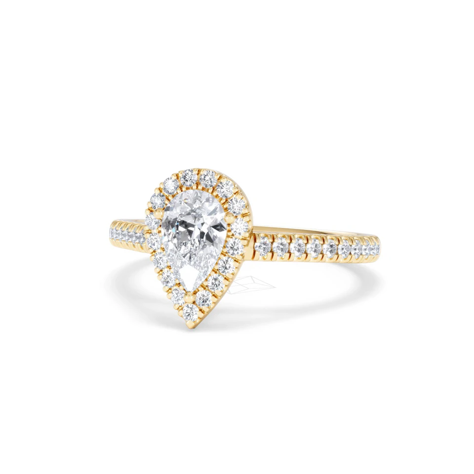 Diana GIA Diamond Pear Halo Engagement Ring in 18K Gold 1.35ct G/SI2