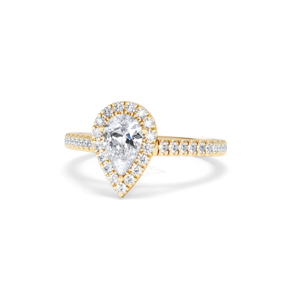 Diana GIA Diamond Pear Halo Engagement Ring in 18K Gold 1.35ct G/SI2