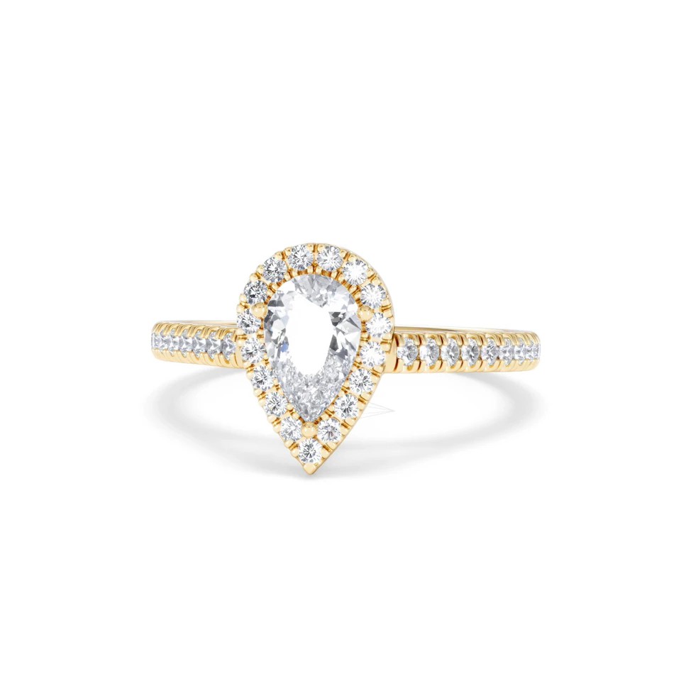 Diana GIA Diamond Pear Halo Engagement Ring in 18K Gold 1.35ct G/SI2