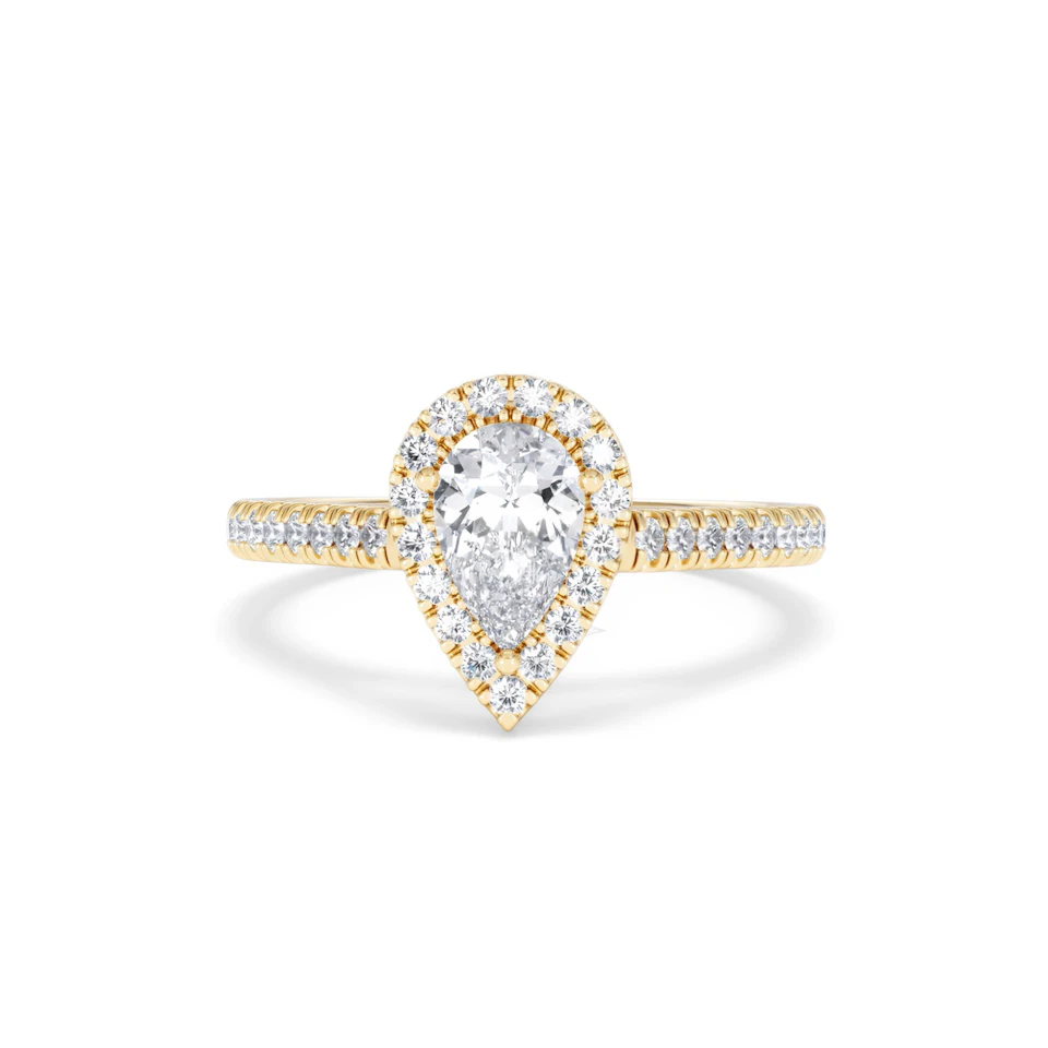 Diana GIA Diamond Pear Halo Engagement Ring in 18K Gold 1.35ct G/SI2