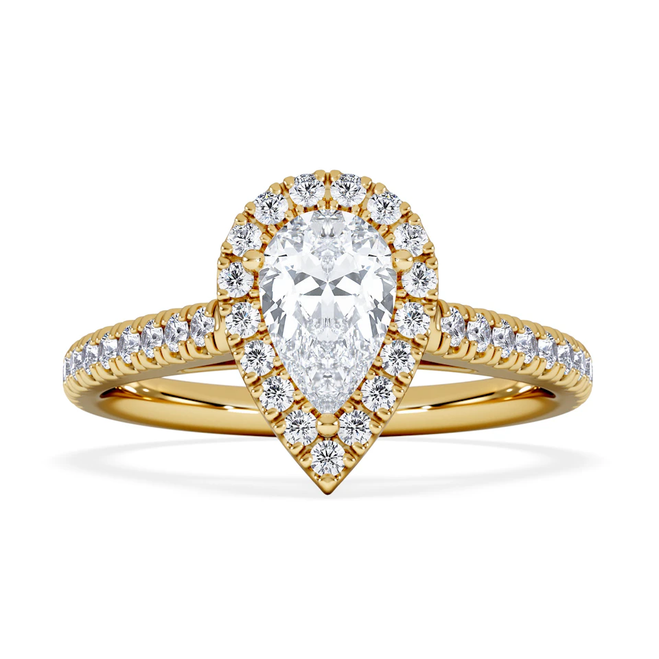 Diana GIA Diamond Pear Halo Engagement Ring in 18K Gold 1.35ct G/SI2