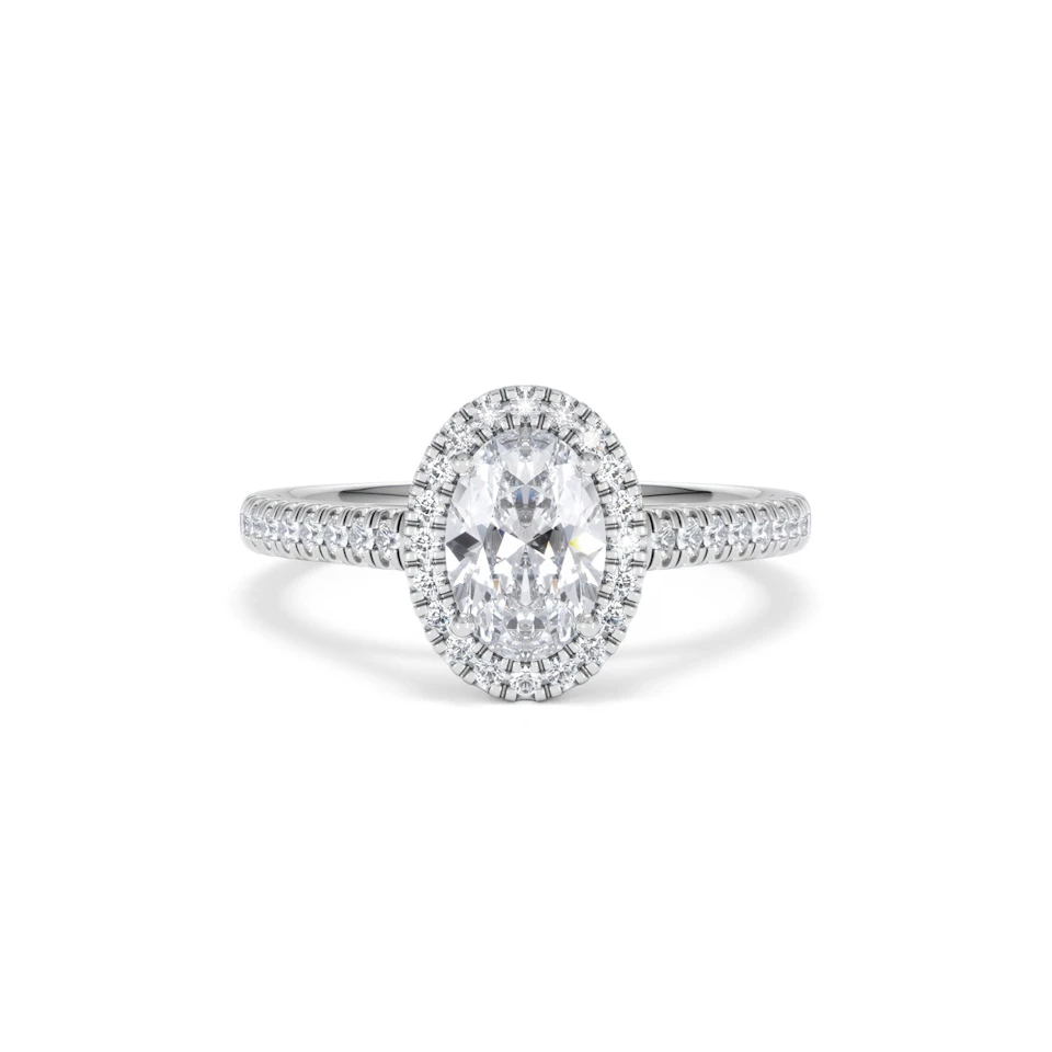 Georgina Lab Oval Diamond Halo Engagement Ring 18K White Gold 1.55ct F/VS1