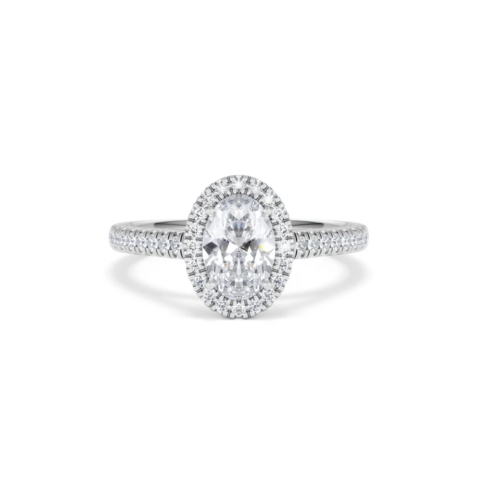 Georgina Lab Oval Diamond Halo Engagement Ring Platinum 1.55ct F/VS1