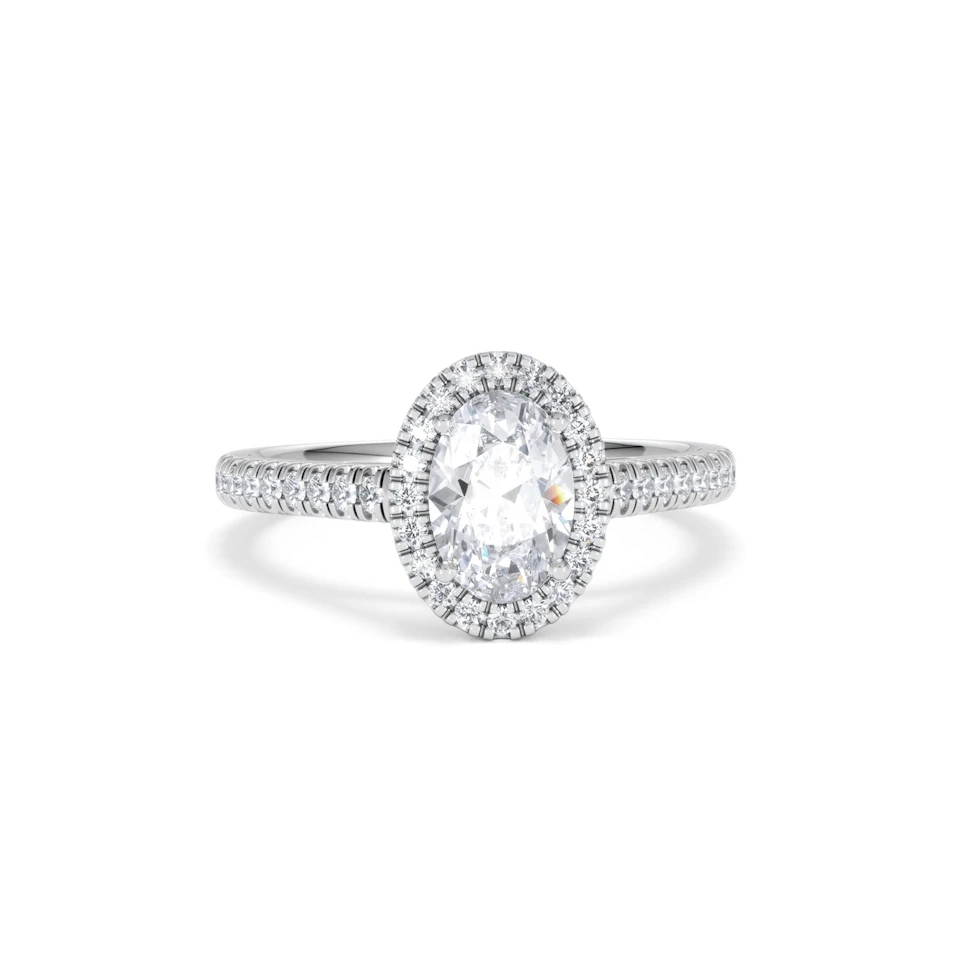 Georgina Lab Oval Diamond Halo Engagement Ring 18K White Gold 1.55ct F/VS1