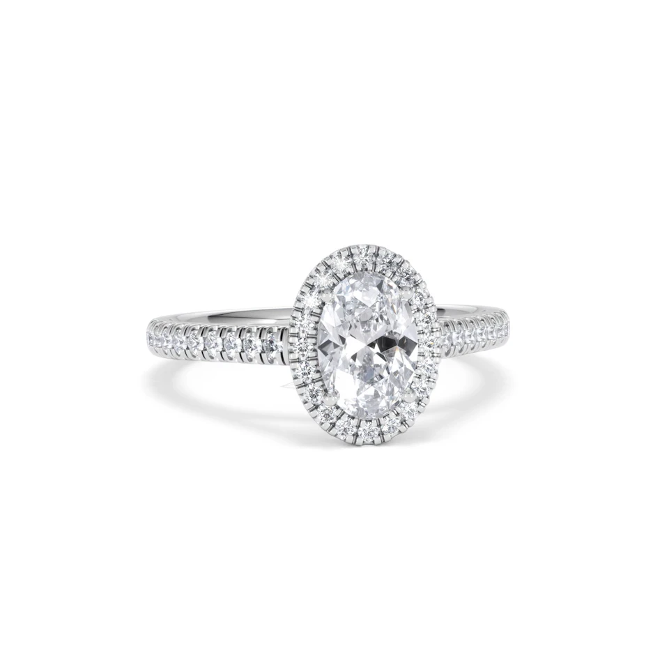 Georgina Lab Oval Diamond Halo Engagement Ring 18K White Gold 1.55ct F/VS1