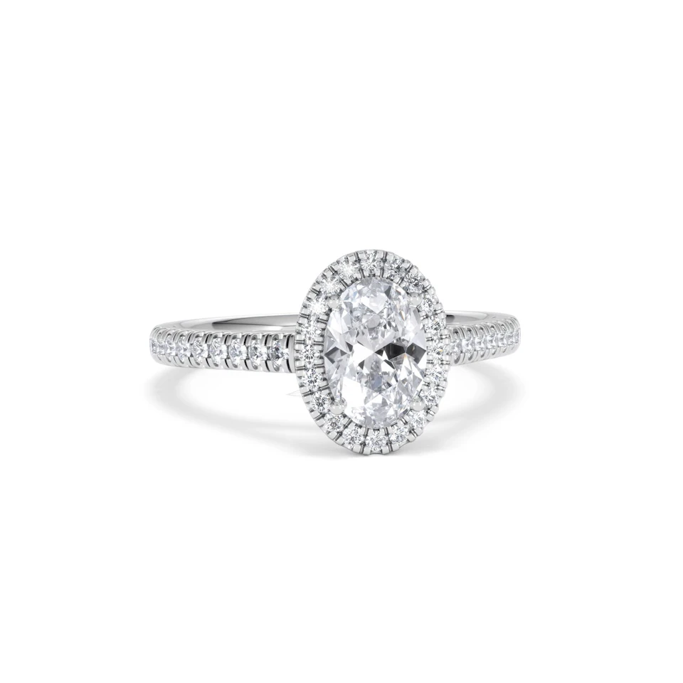 Georgina Lab Oval Diamond Halo Engagement Ring Platinum 1.55ct F/VS1