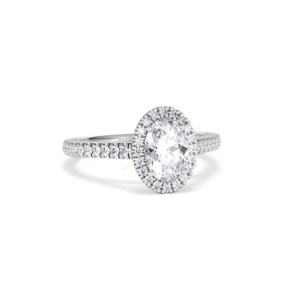 Georgina Lab Oval Diamond Halo Engagement Ring 18K White Gold 1.55ct F/VS1