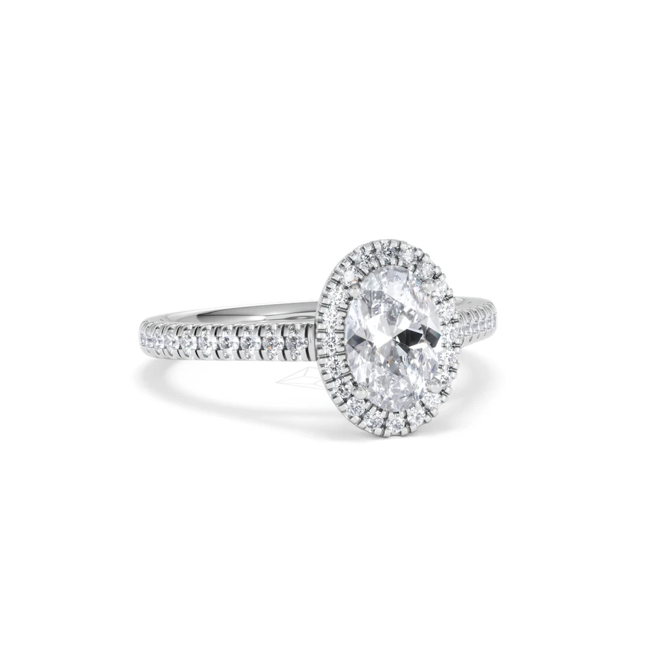 Georgina Lab Oval Diamond Halo Engagement Ring Platinum 1.55ct F/VS1