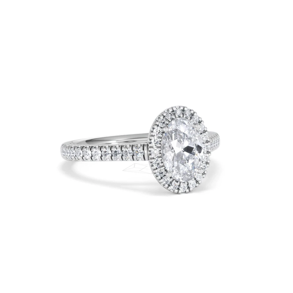 Georgina Lab Oval Diamond Halo Engagement Ring Platinum 1.55ct F/VS1