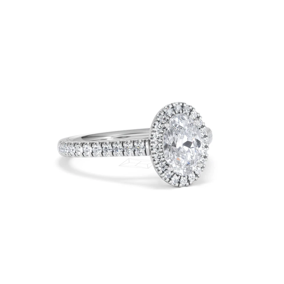 Georgina Lab Oval Diamond Halo Engagement Ring Platinum 1.55ct F/VS1