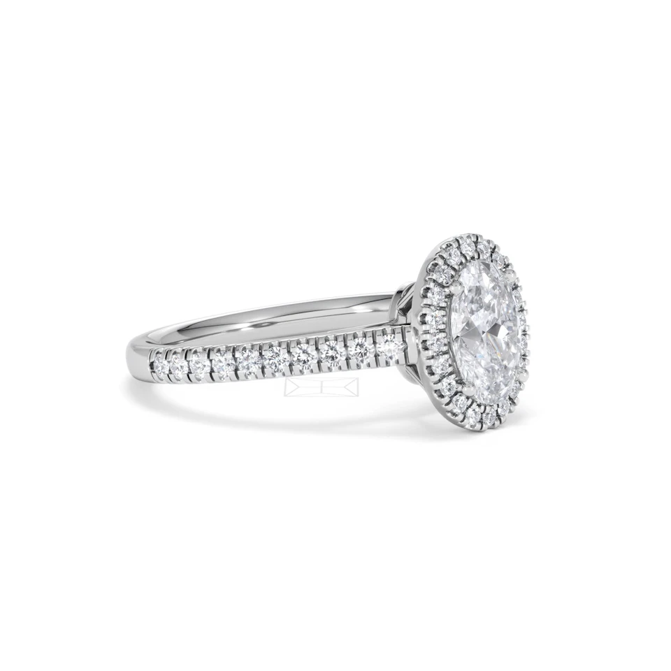 Georgina Lab Oval Diamond Halo Engagement Ring 18K White Gold 1.55ct F/VS1