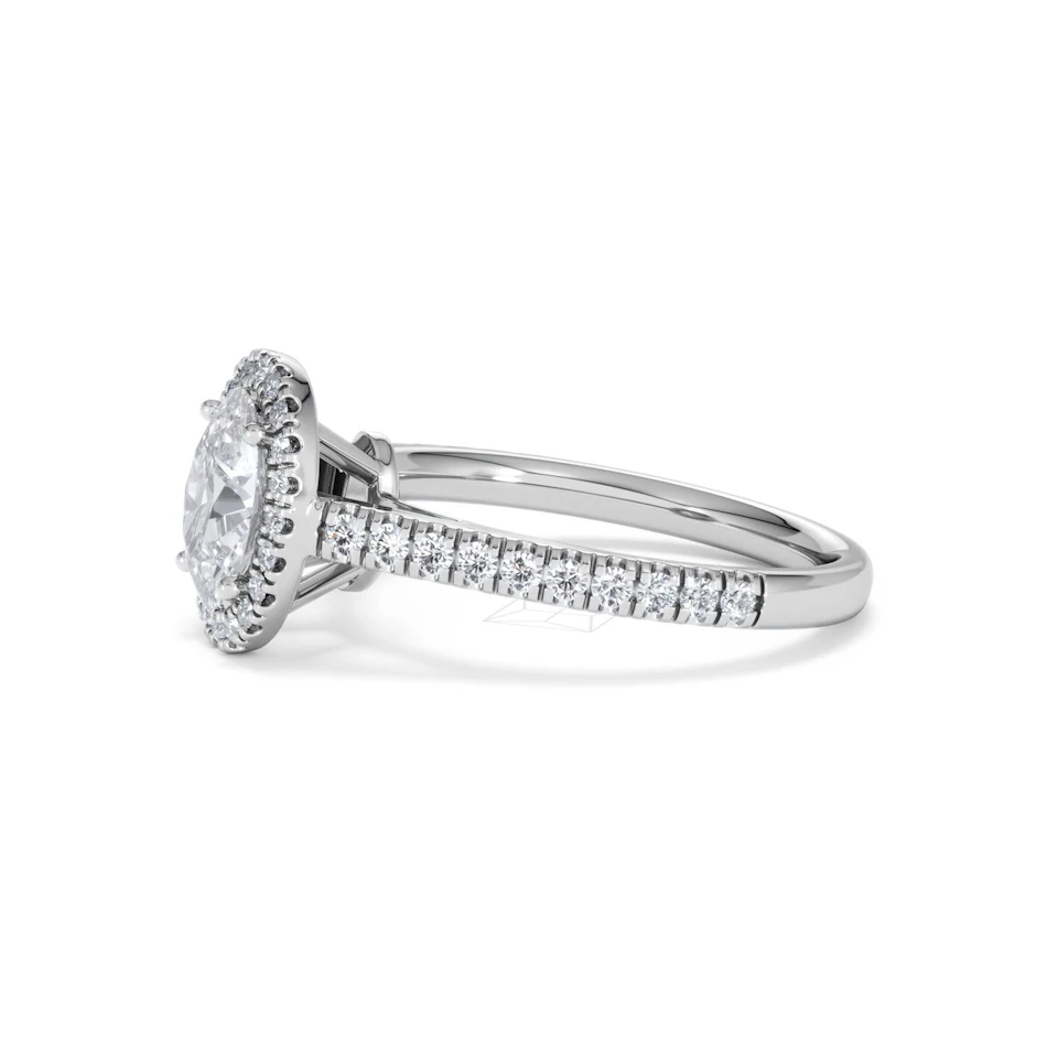 Georgina Lab Oval Diamond Halo Engagement Ring 18K White Gold 1.55ct F/VS1