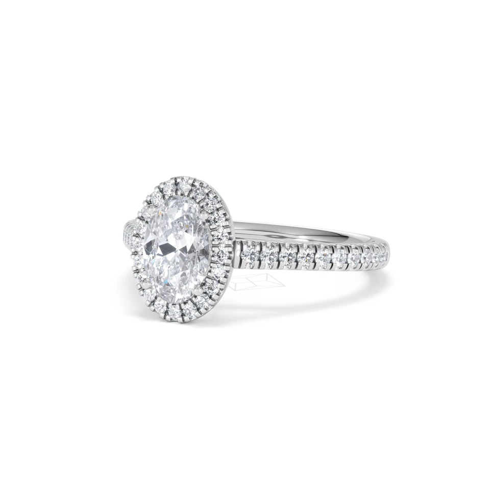 Georgina Lab Oval Diamond Halo Engagement Ring 18K White Gold 1.55ct F/VS1