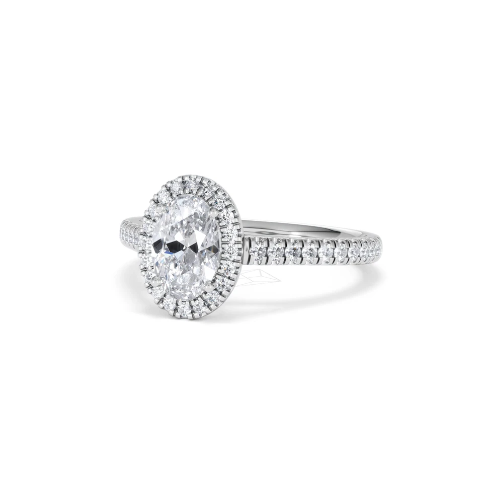 Georgina Lab Oval Diamond Halo Engagement Ring Platinum 1.55ct F/VS1