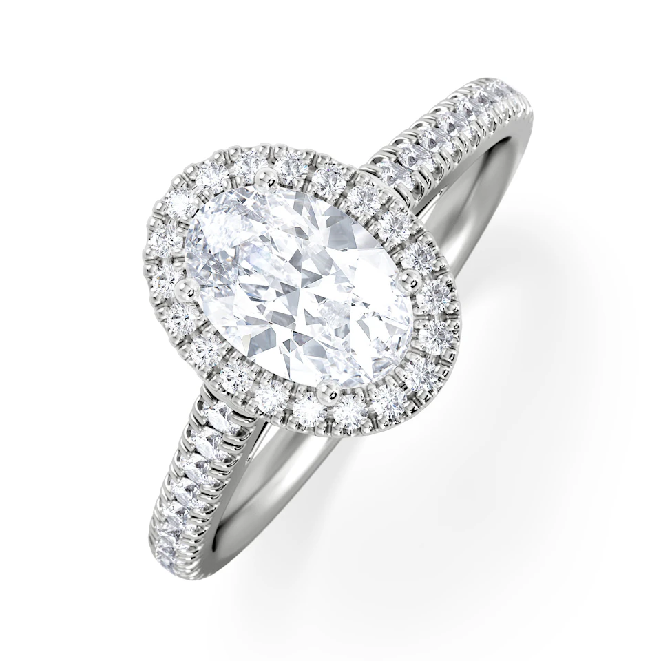 Georgina GIA Oval Diamond Halo Engagement Ring 18KW Gold 1.55ct G/VS1