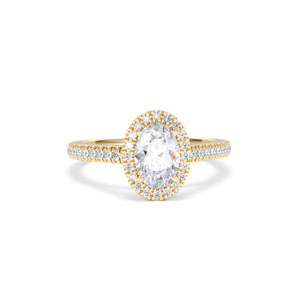 Georgina Lab Oval Diamond Halo Engagement Ring 18K Gold 1.55ct F/VS1