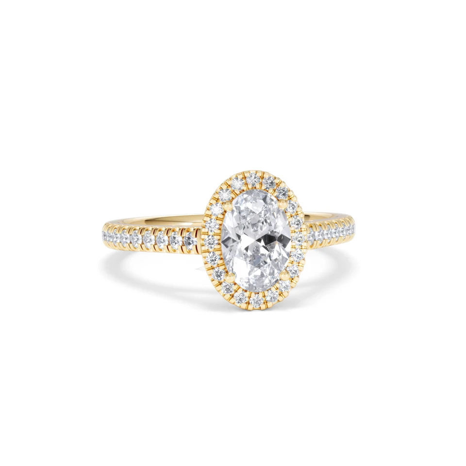 Georgina Lab Oval Diamond Halo Engagement Ring 18K Gold 1.55ct F/VS1