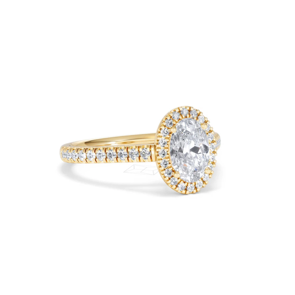 Georgina Lab Oval Diamond Halo Engagement Ring 18K Gold 1.55ct F/VS1