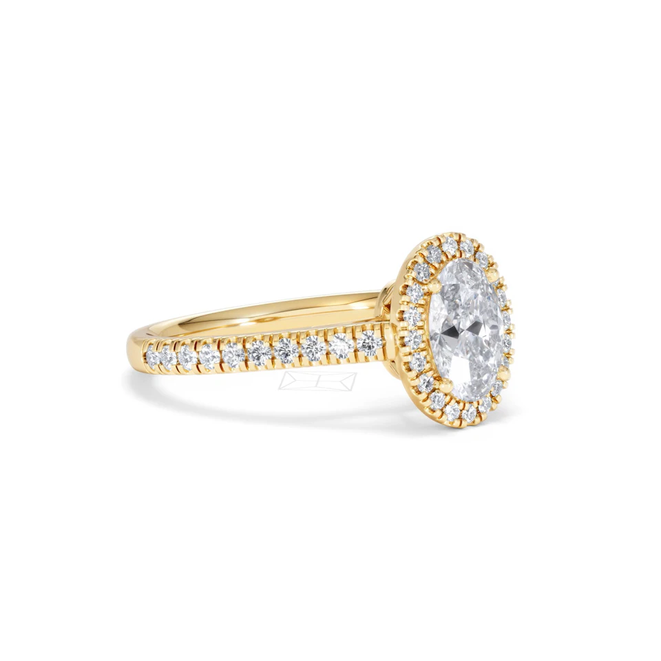 Georgina Lab Oval Diamond Halo Engagement Ring 18K Gold 1.55ct F/VS1