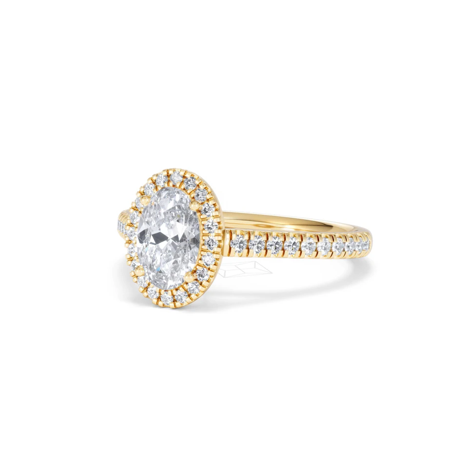 Georgina Lab Oval Diamond Halo Engagement Ring 18K Gold 1.55ct F/VS1