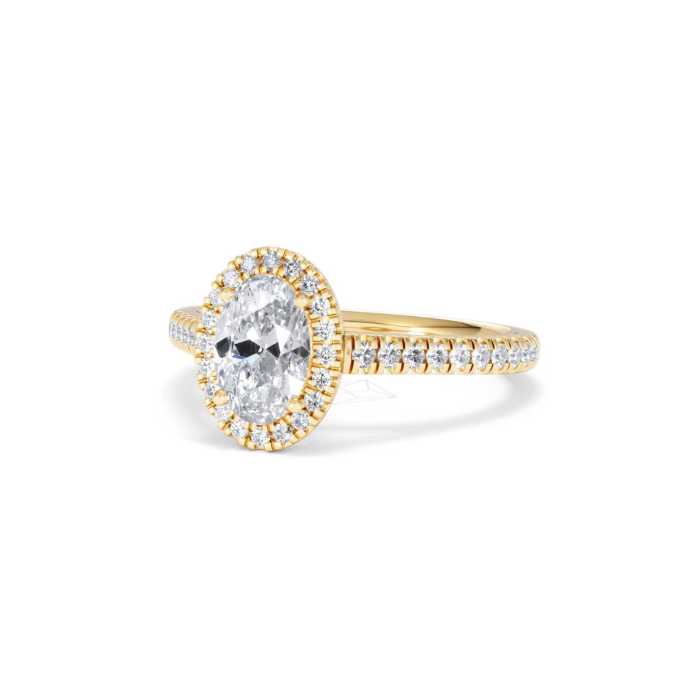 Georgina Lab Oval Diamond Halo Engagement Ring 18K Gold 1.55ct F/VS1